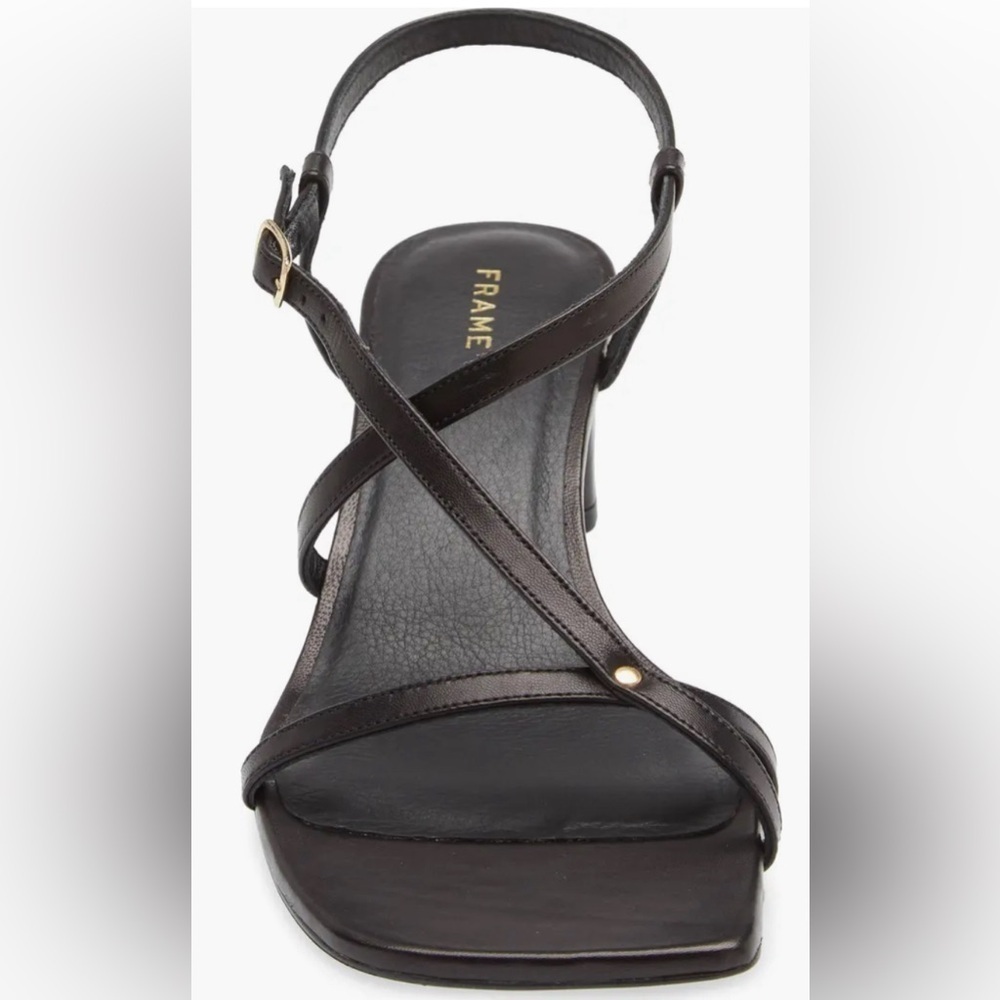 Frame Le Braxton Strappy Leather Black Sandal Square Toe Women EUR 39.5 US 9 - Picture 5 of 15